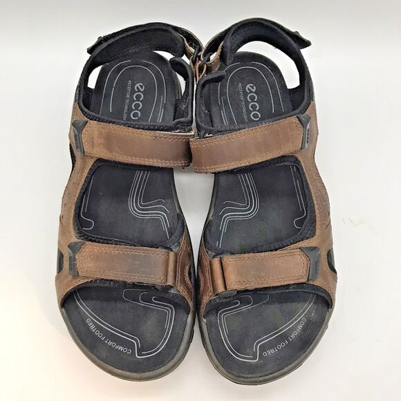 ECCO Receptor Technology Sports Sandals Men's 12 EU 45 Brown Leather Hook & Loop - Picture 5 of 11